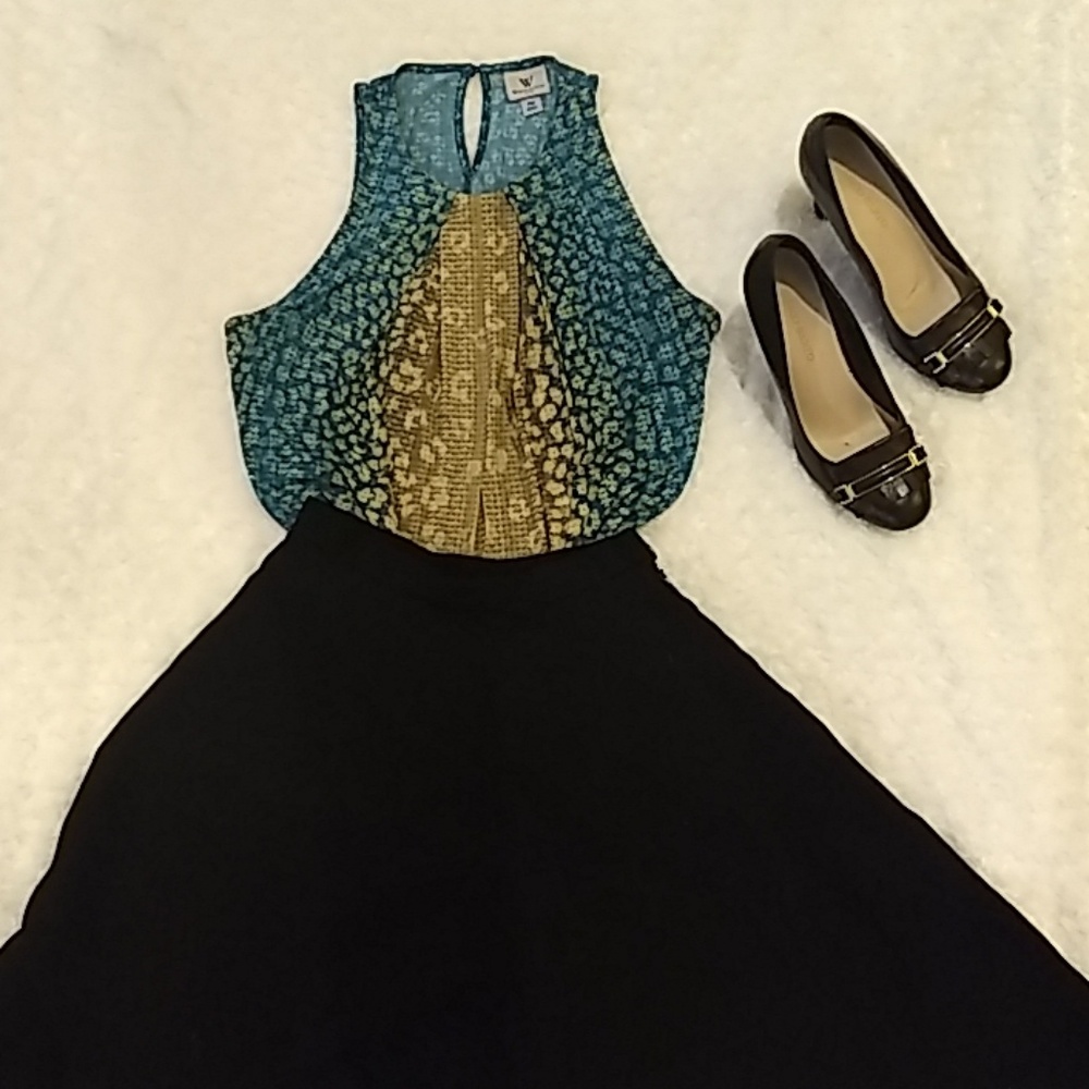Gorgeous teal and gold sequin-effect blouse